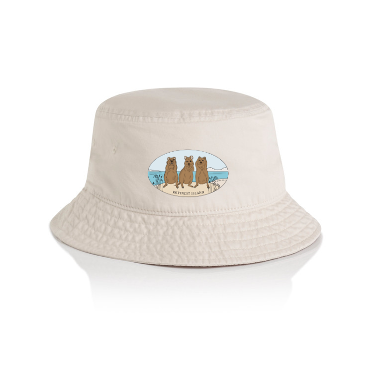 Hear No Speak No See No Quokka Faded Bucket Hat